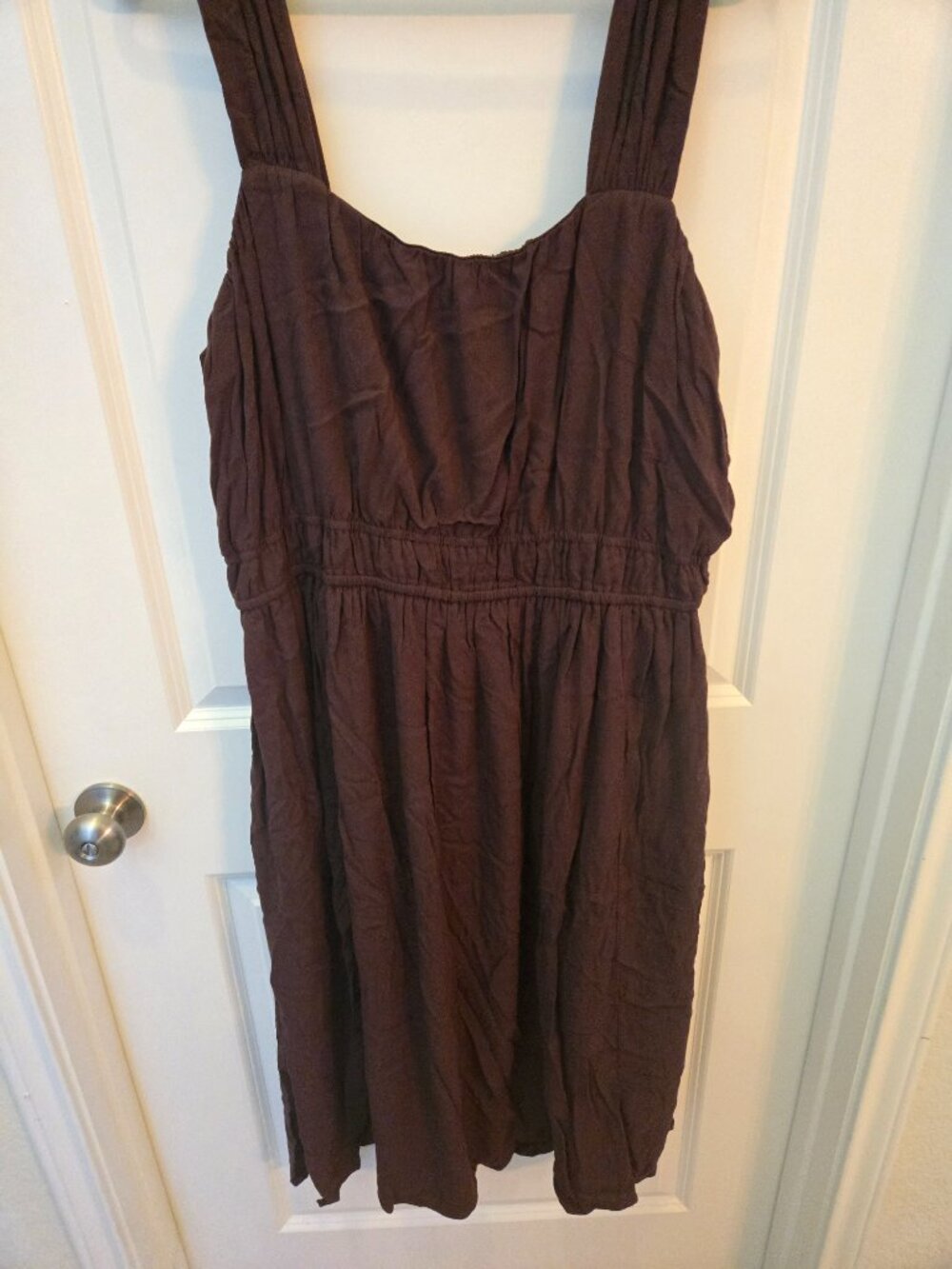 Women’s Square-Neck Midi Dress in Chocolate Brown - Picture 3 of 6
